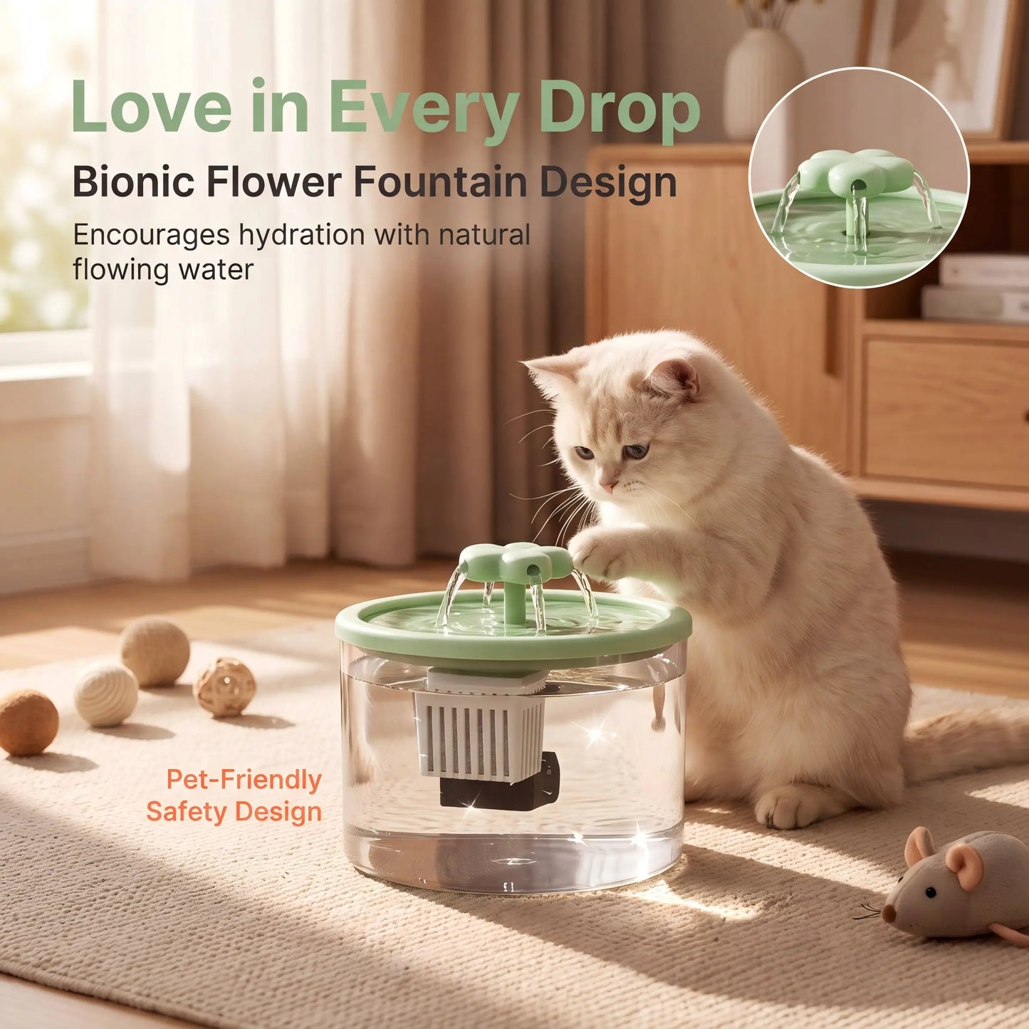 Cat Water Fountain Dispenser, Transparent Design, Quiet Operation, Usb-Powered, Recirculating Filter, Indoor Cat Drinking Fountain