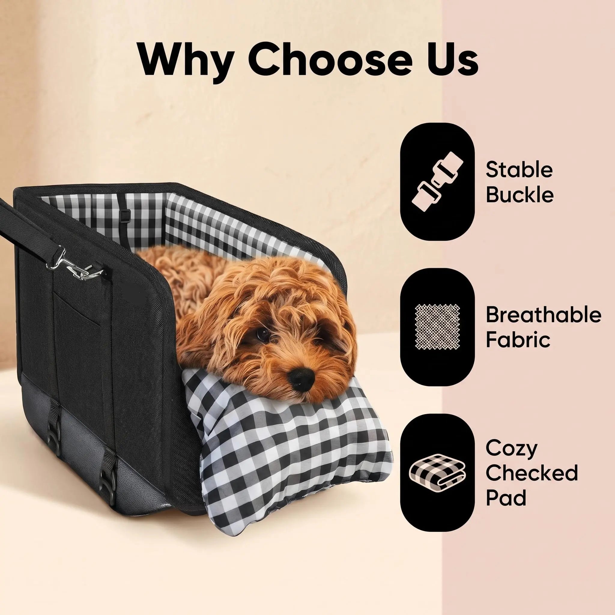 Anti-Anxiety Dog Console Car Seat with Safety Leash - Comfort Plaid Puppy Car Bed Booster, Washable Travel Car Carrier Seat for Chihuahua, Yorkie Gift Cat,Back to School