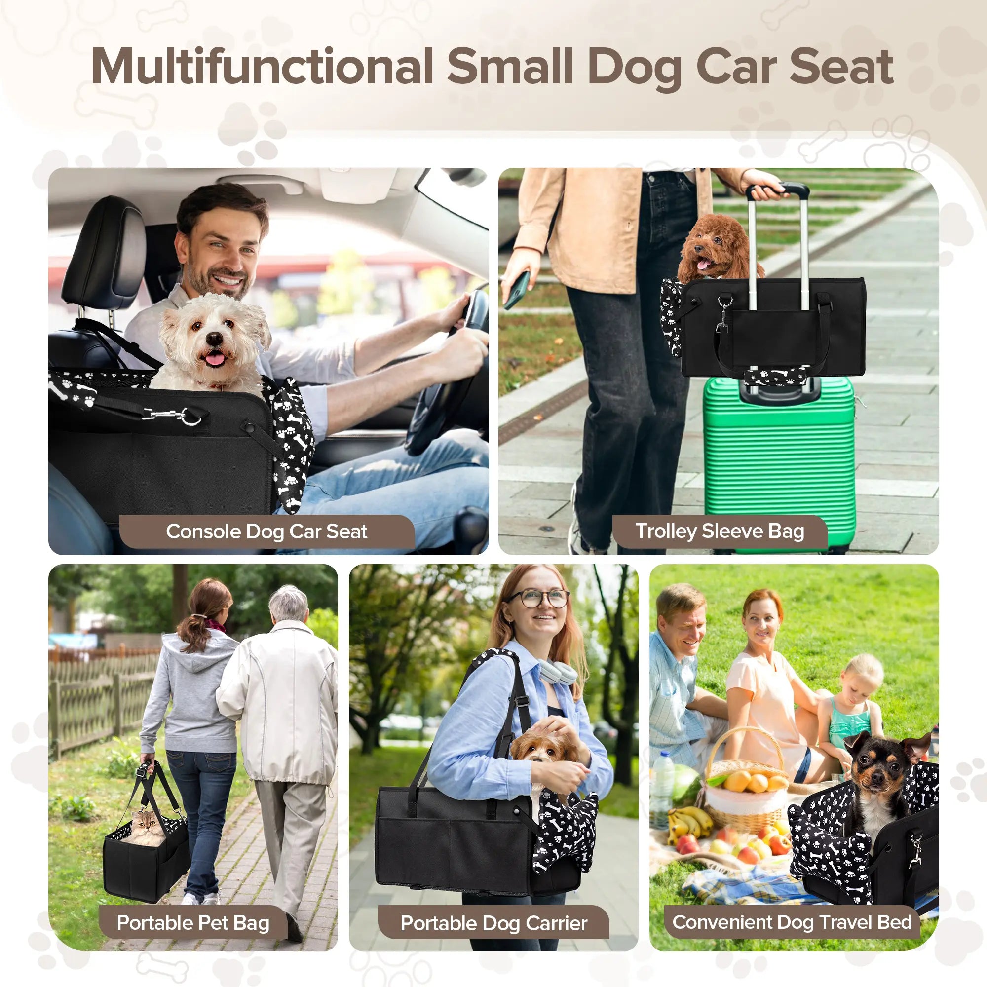 Chtoocy Dog Car Seat for Small Dogs,Center Console Detachable Washable Dog Car Seat Support up to 20Lbs,Portable Anti-Collapse Puppy Car Seat,Pet Car Seat with Soft Cushion&Safety Belt&Storage Pockets