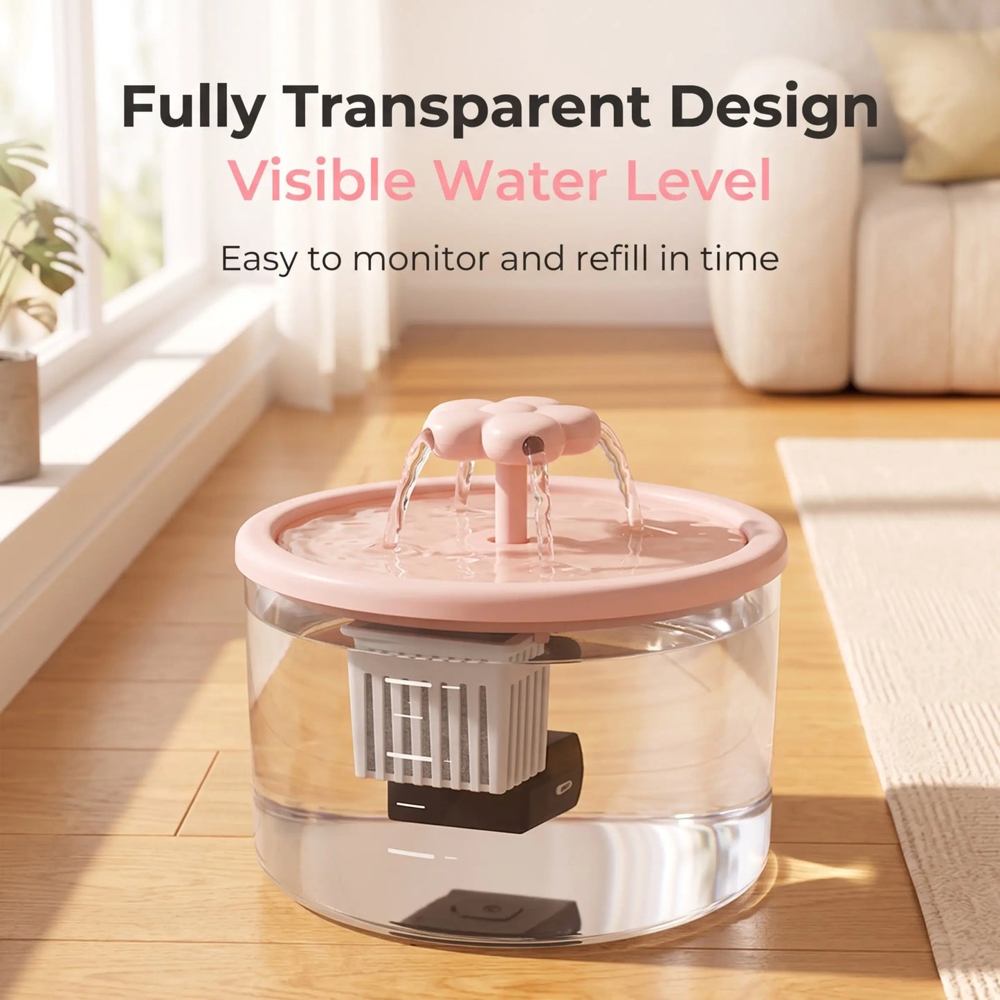 Cat Water Fountain Dispenser, Transparent Design, Quiet Operation, Usb-Powered, Recirculating Filter, Indoor Cat Drinking Fountain