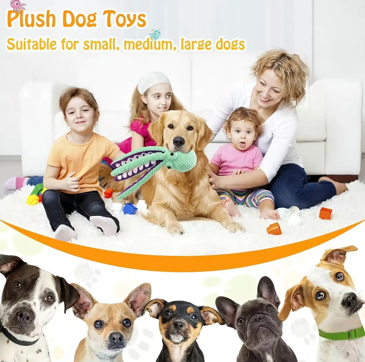 Interactive Plush Squeaky Dog Toy for All Sizes - Durable Soft Fabric Chew Toy for Indoor Play and Boredom Relief - MRWJ