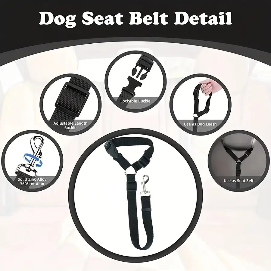 Pawzseek Universal Dog Harness Car Seat Belt Strap - Adjustable, Durable, Easy-To-Use Pet Safety Accessory for Secure Car Fit, Safe Travel Rides