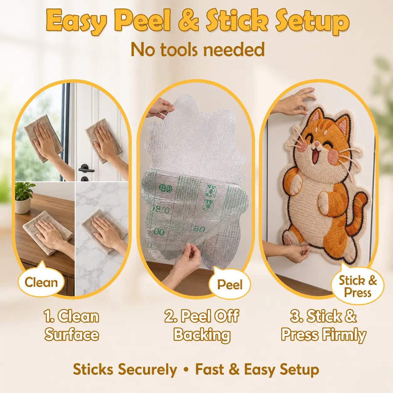 Omnipets 5D Cartoon-Printed Polyester Felt Cat Scratching Pad - Self-Adhesive Vertical Wall-Mounted Furniture Protector with Complimentary Bee Toy for Clean Indoor Cat Care