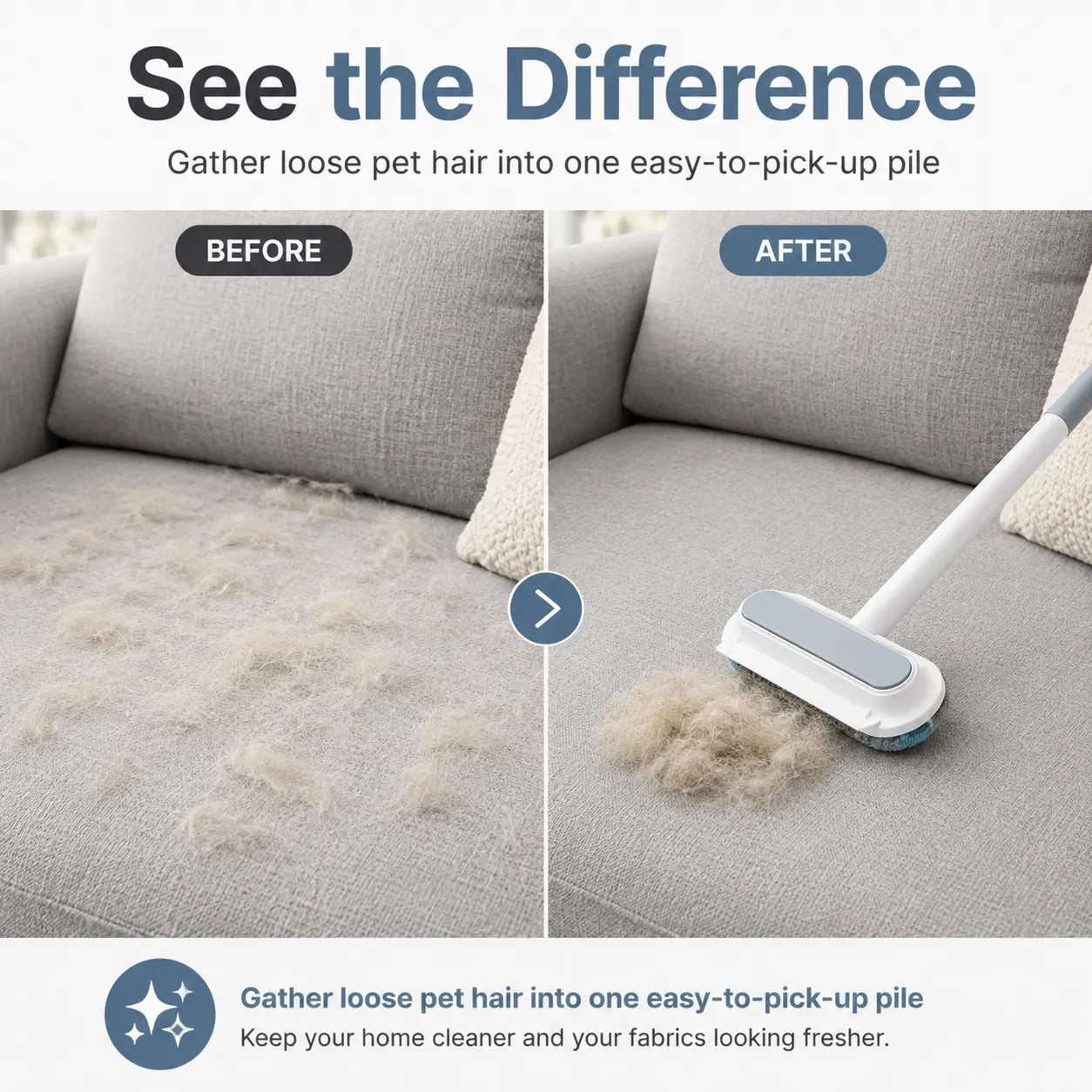 Universal Pet Hair Remover Brush with Long Handle - Reusable and Easy to Clean Tool for Sofa and Carpet - Ideal for Dog and Cat Grooming