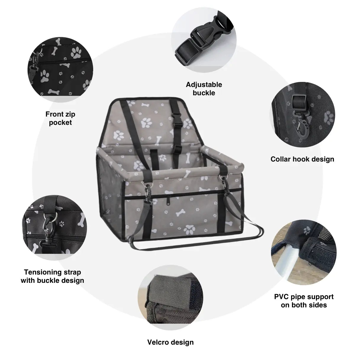 Pet Car Seat for Cats & Dogs - Foldable 15Lb Safety Booster, Breathable Mesh, Zipper, Fold & Store Fast, Easy to Clean & Assemble, Large Space, Solid Plain Design, PVC Pipe Support, Fits Front & Back Seats, Pet Travel Accessory