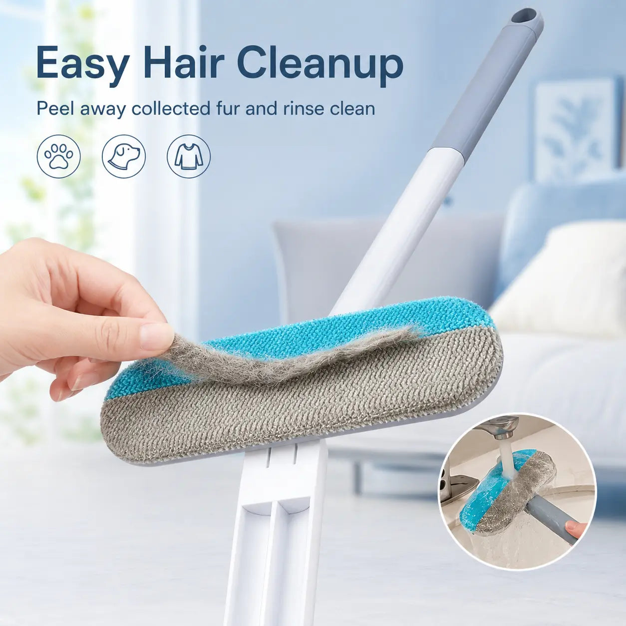 Universal Pet Hair Remover Brush with Long Handle - Reusable and Easy to Clean Tool for Sofa and Carpet - Ideal for Dog and Cat Grooming