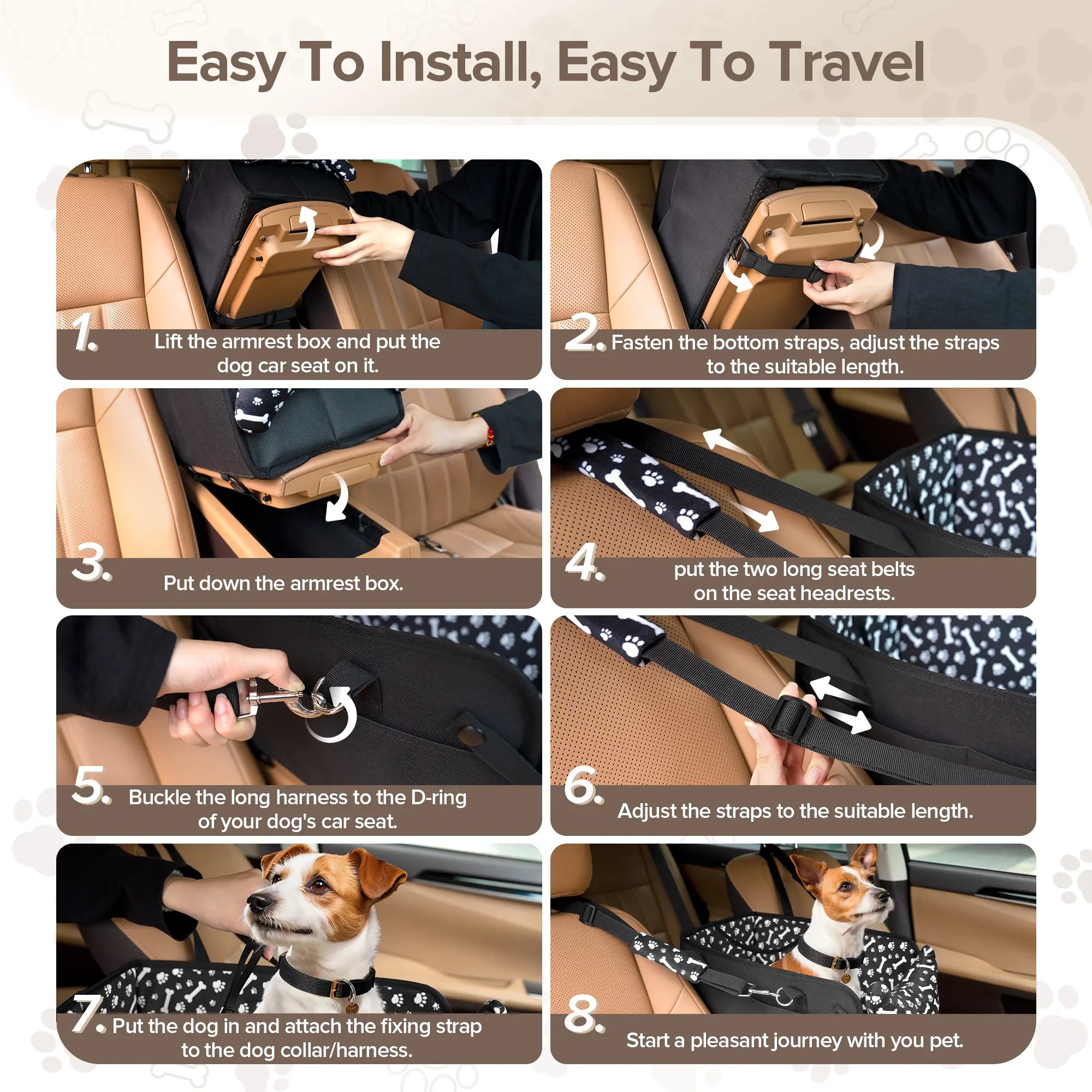 Chtoocy Dog Car Seat for Small Dogs,Center Console Detachable Washable Dog Car Seat Support up to 20Lbs,Portable Anti-Collapse Puppy Car Seat,Pet Car Seat with Soft Cushion&Safety Belt&Storage Pockets