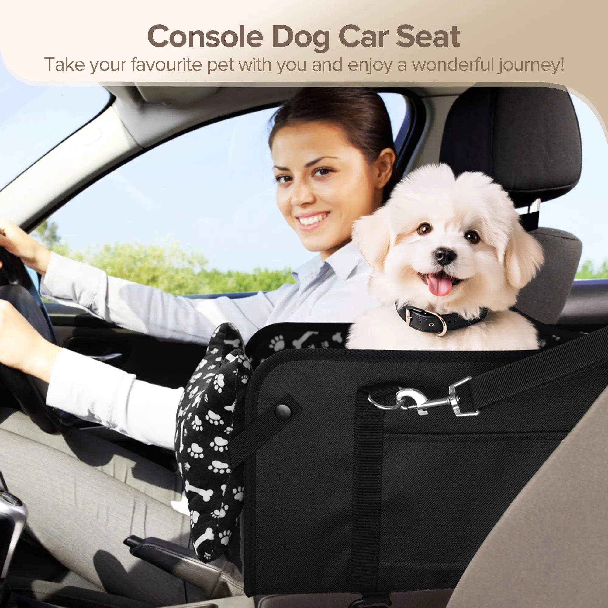 Chtoocy Dog Car Seat for Small Dogs,Center Console Detachable Washable Dog Car Seat Support up to 20Lbs,Portable Anti-Collapse Puppy Car Seat,Pet Car Seat with Soft Cushion&Safety Belt&Storage Pockets