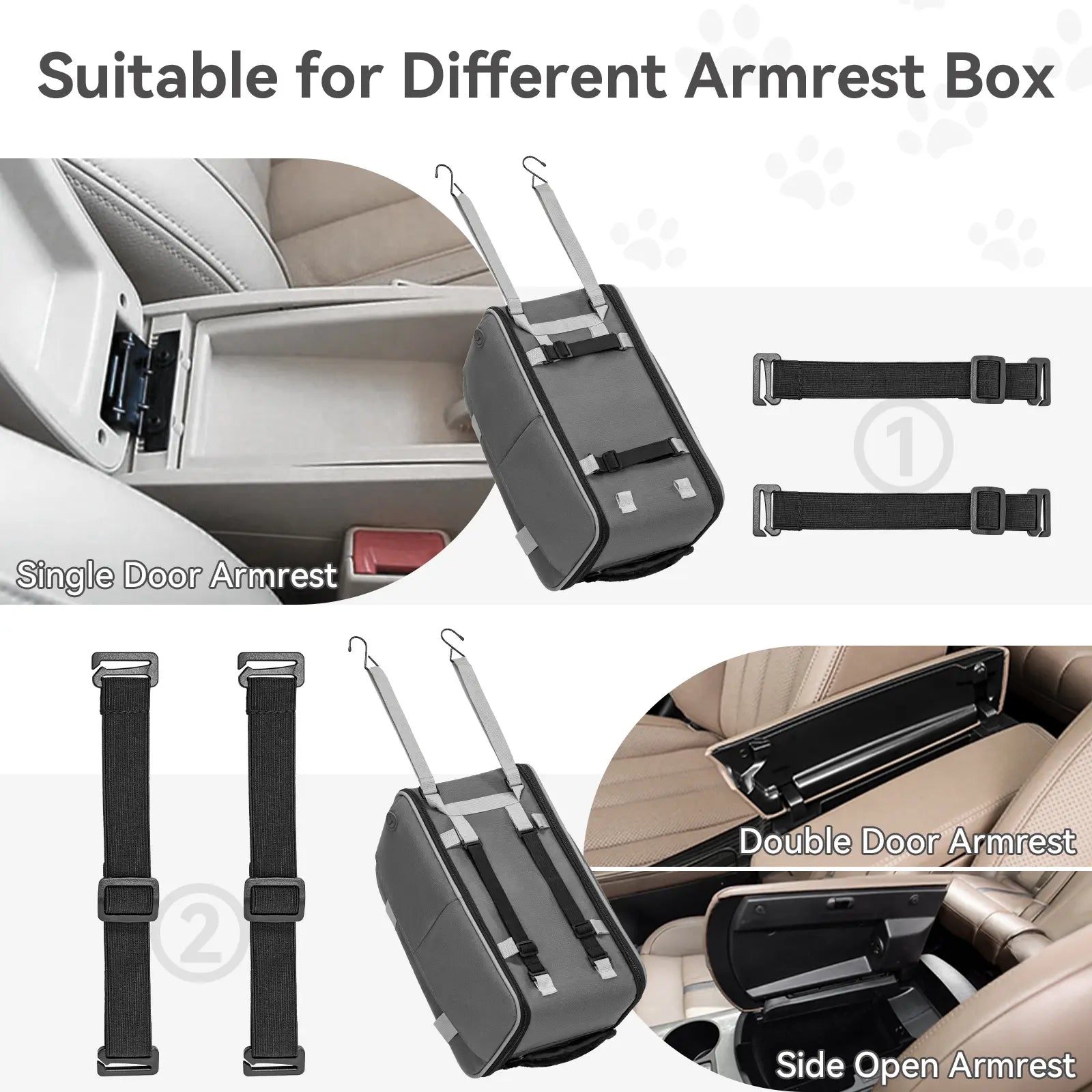 PETSFIT Versatile Fabric Center Console Dog Car Seat - Airline Approved Carrier, 2 Pockets, Ample Storage, Safety Tether, Portable for Small Dogs/Cats up to 9 LBS (16.9" X 9" X 9.5", Deep Grey)