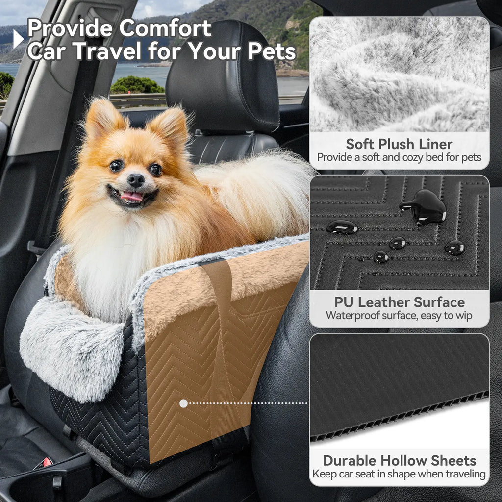 PETSFIT Center Console Dog Car Seat, Portable Pet Car Seat with Safe Protective Hooks, Luxury Dog Car Seats for Small Dogs Includes Safety Leash and Storage Pocket for Pets up to 11 Lbs (Black),Back to School Sohochic