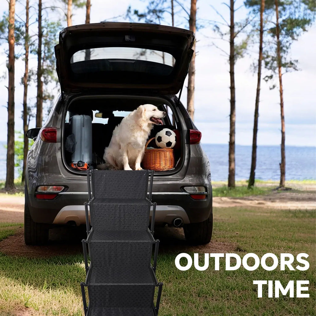 Aothey 5 Step Dog Stairs for Car,Foldable Dog Ramps for Large Dogs with Non Slip Surface, Portable Dog Steps for Cars and SUV, Truck, Support up to 200 Lbs