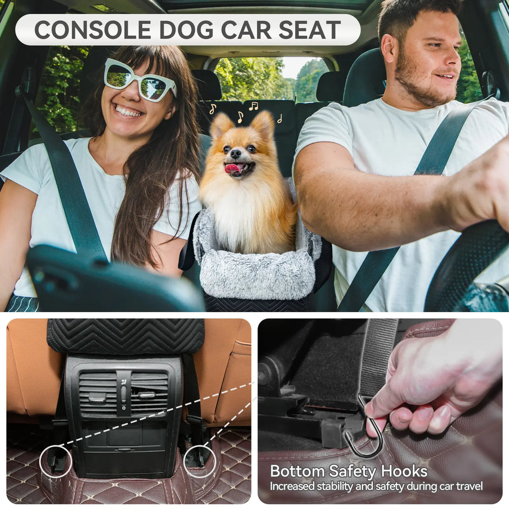 PETSFIT Center Console Dog Car Seat, Portable Pet Car Seat with Safe Protective Hooks, Luxury Dog Car Seats for Small Dogs Includes Safety Leash and Storage Pocket for Pets up to 11 Lbs (Black),Back to School Sohochic