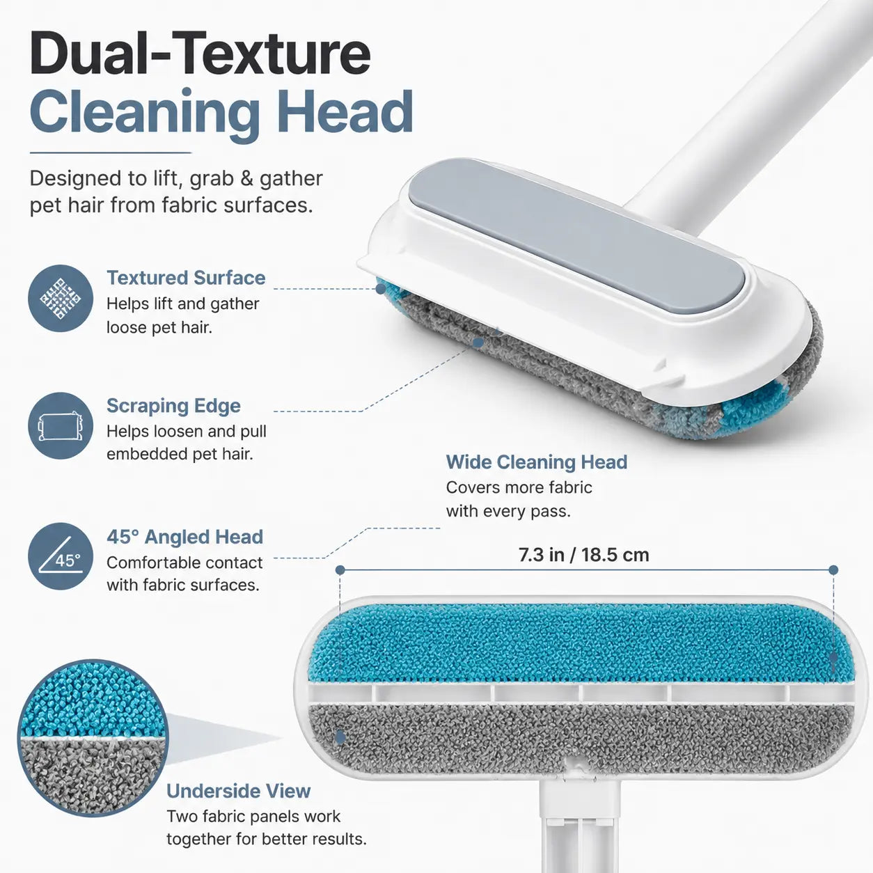 Universal Pet Hair Remover Brush with Long Handle - Reusable and Easy to Clean Tool for Sofa and Carpet - Ideal for Dog and Cat Grooming