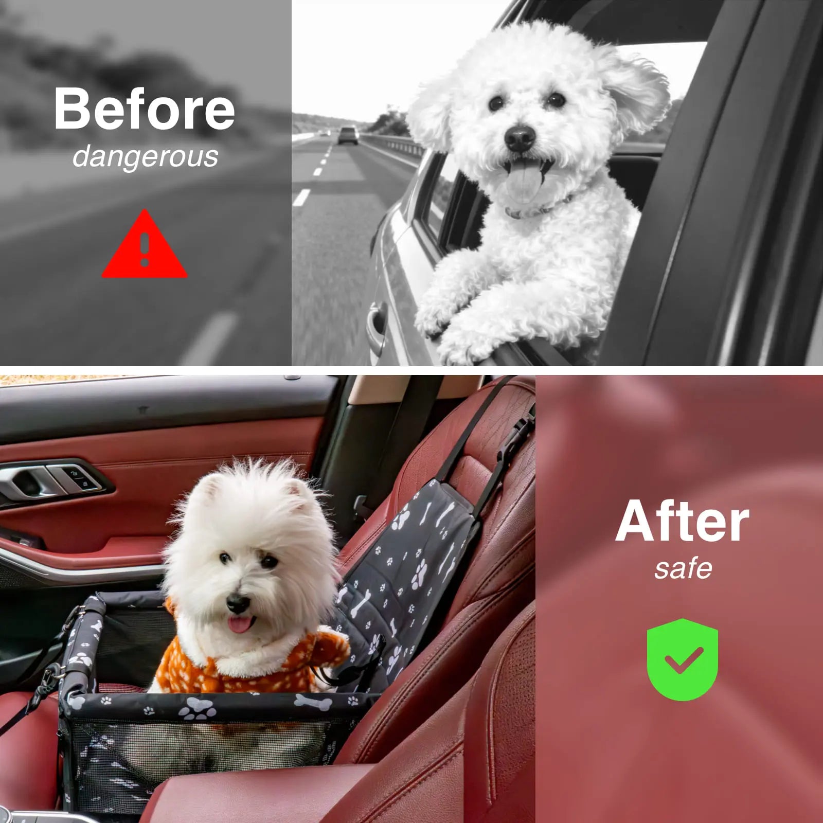 Pet Car Seat for Cats & Dogs - Foldable 15Lb Safety Booster, Breathable Mesh, Zipper, Fold & Store Fast, Easy to Clean & Assemble, Large Space, Solid Plain Design, PVC Pipe Support, Fits Front & Back Seats, Pet Travel Accessory