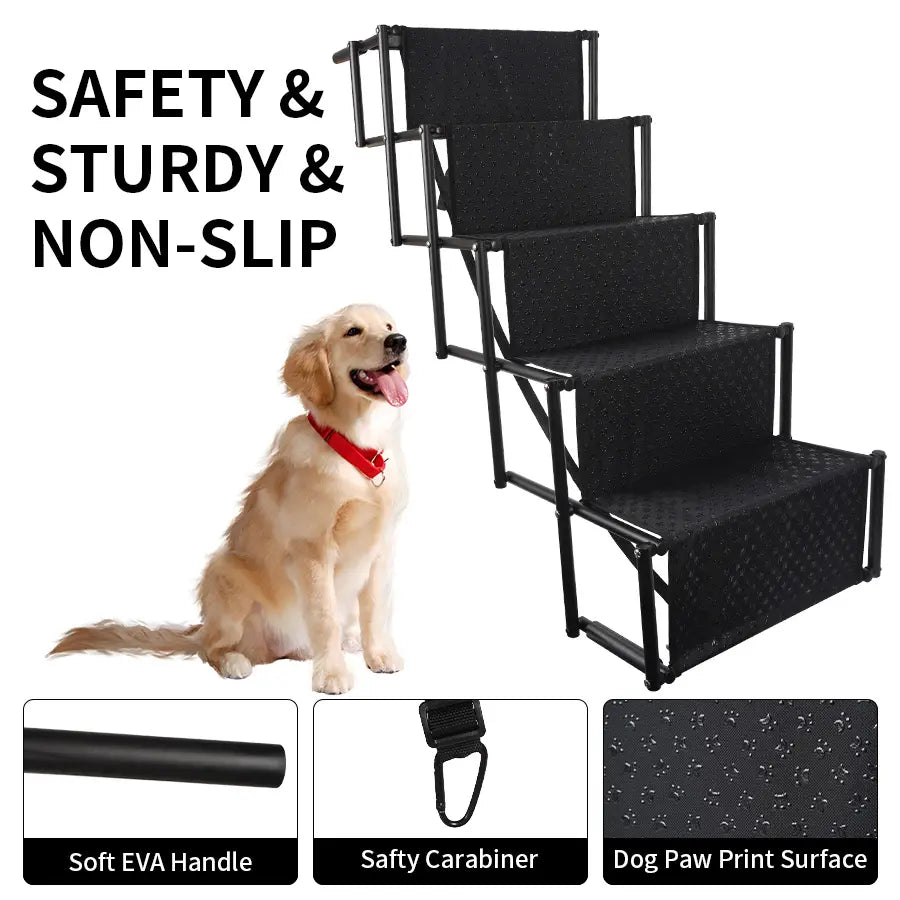 Aothey 5 Step Dog Stairs for Car,Foldable Dog Ramps for Large Dogs with Non Slip Surface, Portable Dog Steps for Cars and SUV, Truck, Support up to 200 Lbs