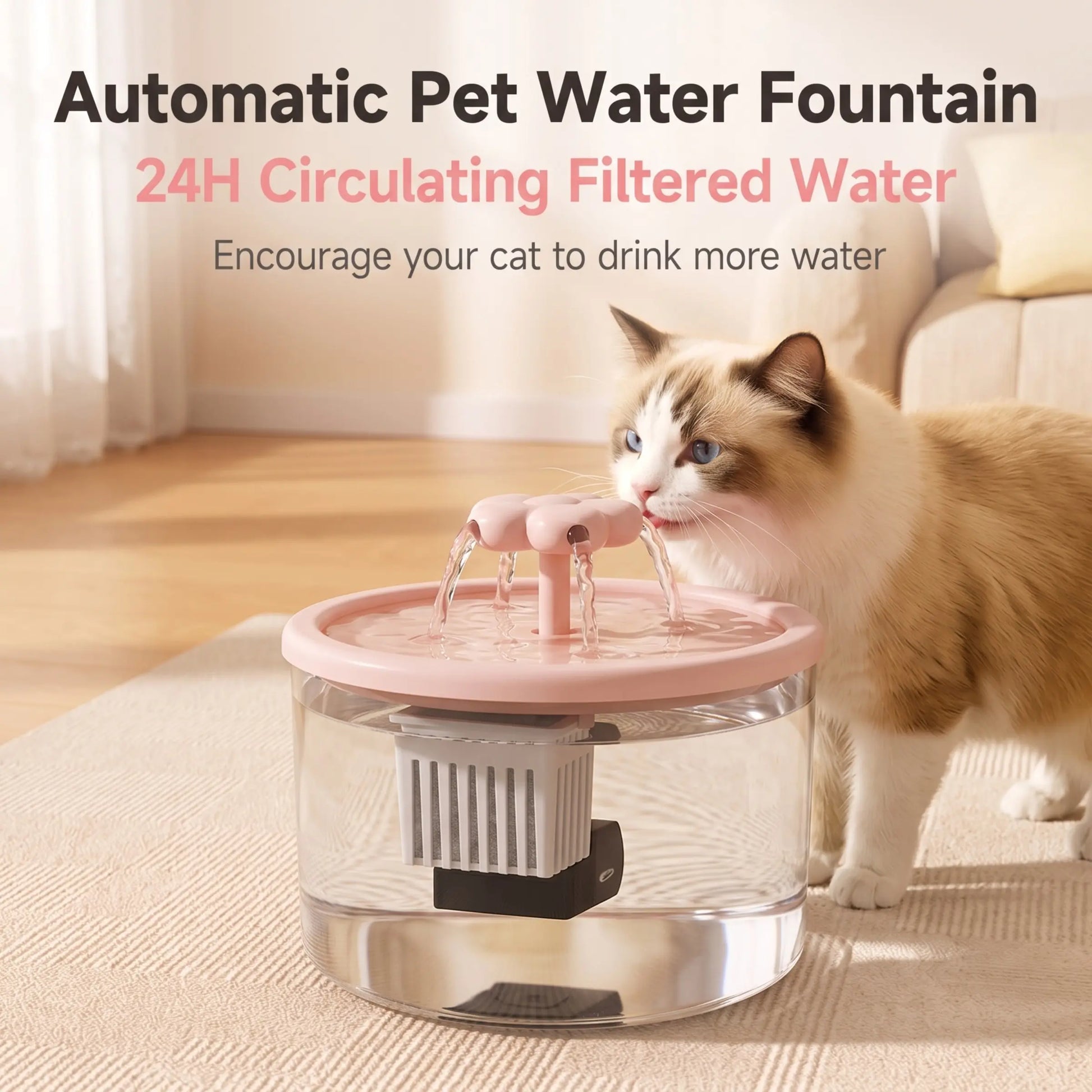 Cat Water Fountain Dispenser, Transparent Design, Quiet Operation, Usb-Powered, Recirculating Filter, Indoor Cat Drinking Fountain