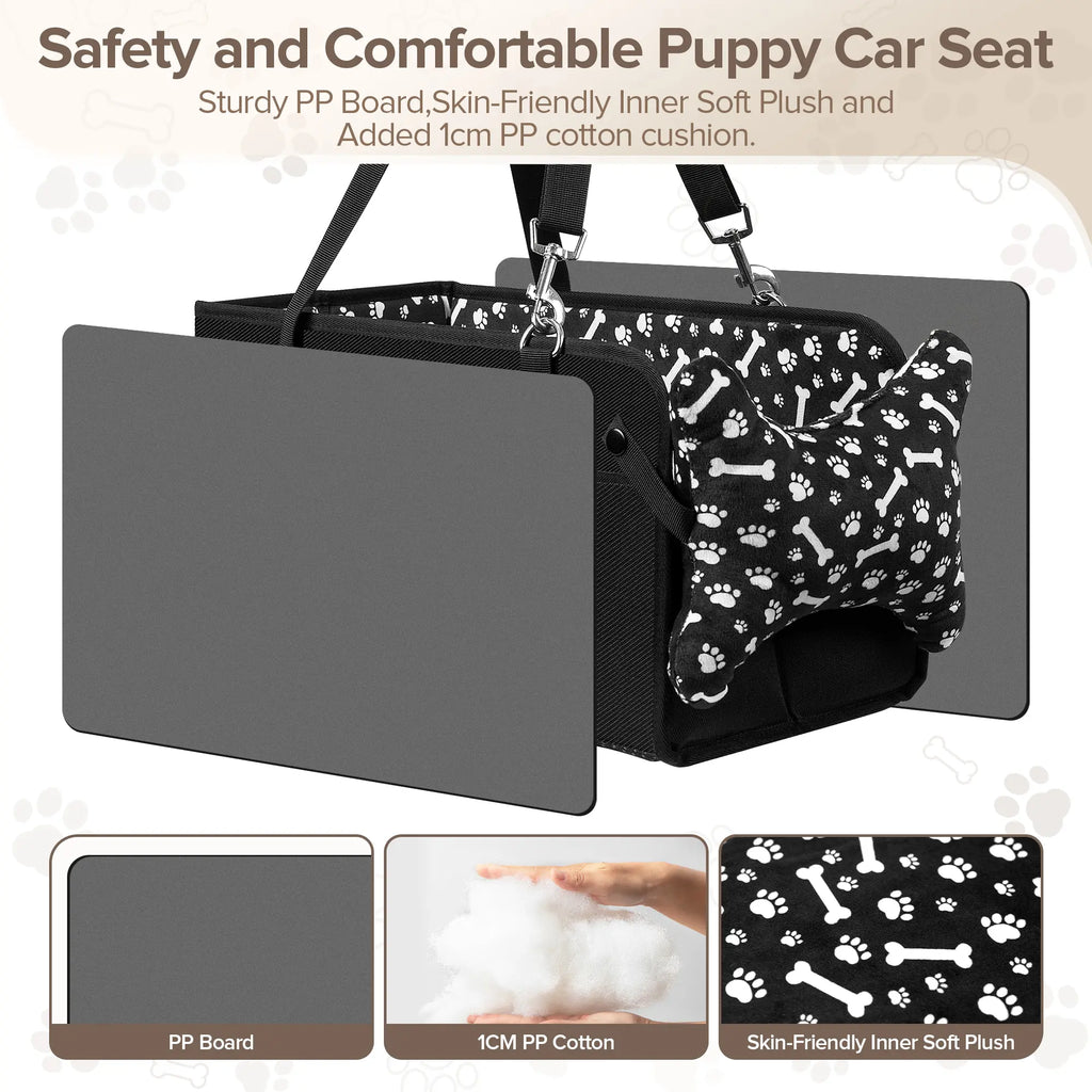 Chtoocy Dog Car Seat for Small Dogs,Center Console Detachable Washable Dog Car Seat Support up to 20Lbs,Portable Anti-Collapse Puppy Car Seat,Pet Car Seat with Soft Cushion&Safety Belt&Storage Pockets