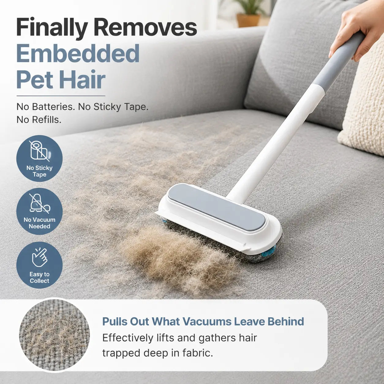 Universal Pet Hair Remover Brush with Long Handle - Reusable and Easy to Clean Tool for Sofa and Carpet - Ideal for Dog and Cat Grooming