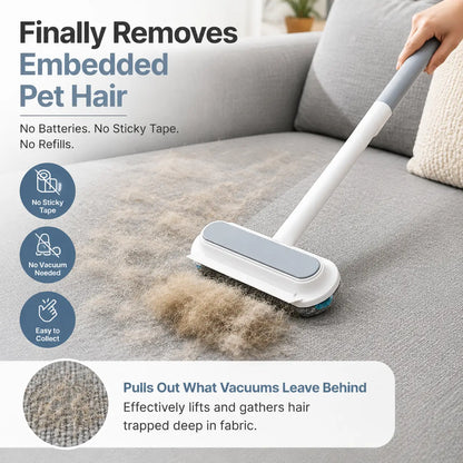 Universal Pet Hair Remover Brush with Long Handle - Reusable and Easy to Clean Tool for Sofa and Carpet - Ideal for Dog and Cat Grooming