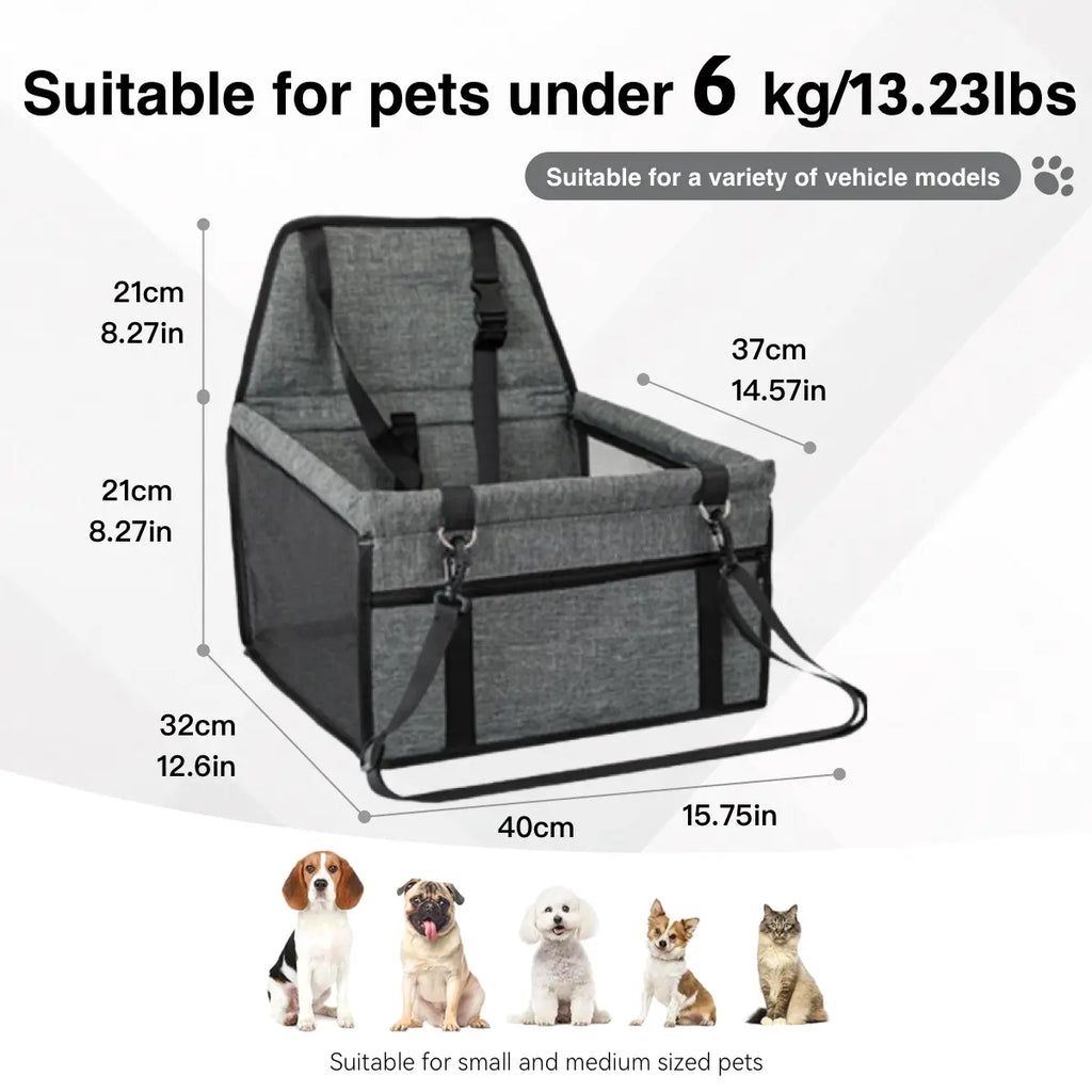 Pet Car Seat for Cats & Dogs - Foldable 15Lb Safety Booster, Breathable Mesh, Zipper, Fold & Store Fast, Easy to Clean & Assemble, Large Space, Solid Plain Design, PVC Pipe Support, Fits Front & Back Seats, Pet Travel Accessory