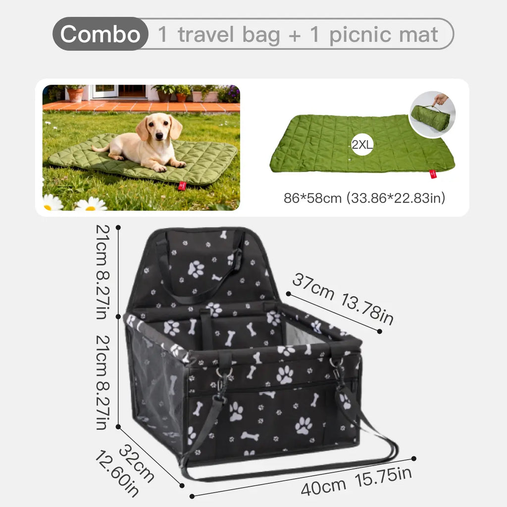 Pet Car Seat for Cats & Dogs - Foldable 15Lb Safety Booster, Breathable Mesh, Zipper, Fold & Store Fast, Easy to Clean & Assemble, Large Space, Solid Plain Design, PVC Pipe Support, Fits Front & Back Seats, Pet Travel Accessory