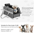 PETSFIT Versatile Fabric Center Console Dog Car Seat - Airline Approved Carrier, 2 Pockets, Ample Storage, Safety Tether, Portable for Small Dogs/Cats up to 9 LBS (16.9" X 9" X 9.5", Deep Grey)