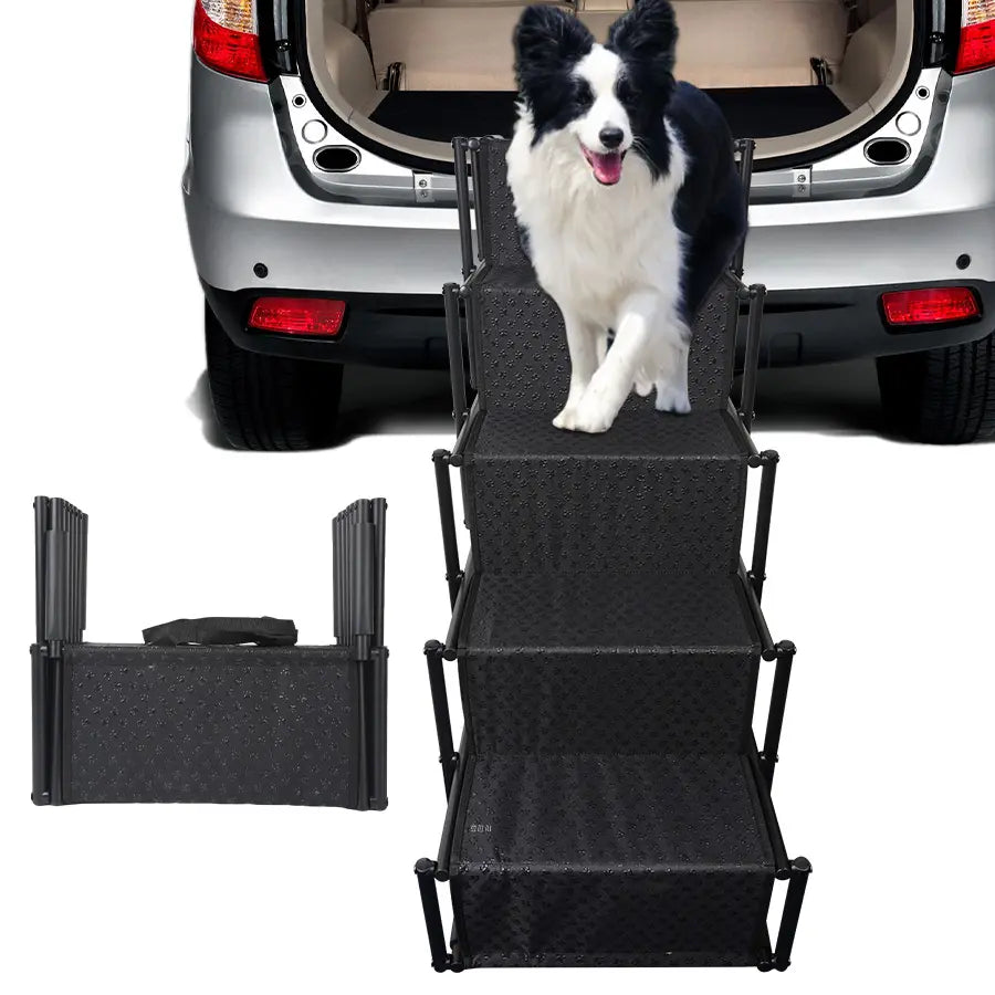 Aothey 5 Step Dog Stairs for Car,Foldable Dog Ramps for Large Dogs with Non Slip Surface, Portable Dog Steps for Cars and SUV, Truck, Support up to 200 Lbs