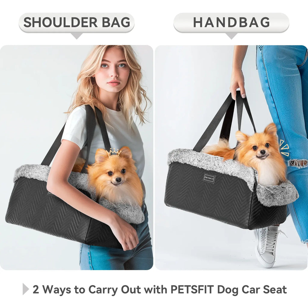 PETSFIT Center Console Dog Car Seat, Portable Pet Car Seat with Safe Protective Hooks, Luxury Dog Car Seats for Small Dogs Includes Safety Leash and Storage Pocket for Pets up to 11 Lbs (Black),Back to School Sohochic
