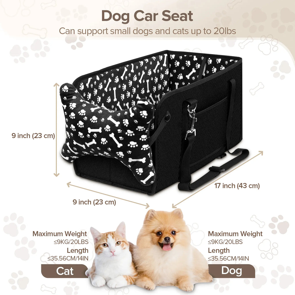 Chtoocy Dog Car Seat for Small Dogs,Center Console Detachable Washable Dog Car Seat Support up to 20Lbs,Portable Anti-Collapse Puppy Car Seat,Pet Car Seat with Soft Cushion&Safety Belt&Storage Pockets
