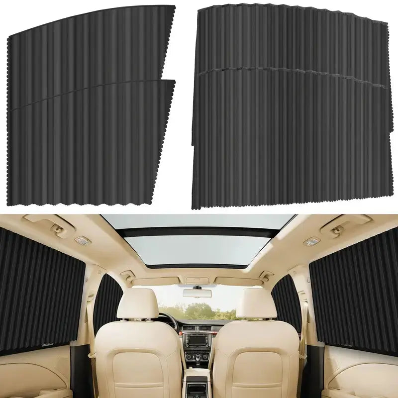 4 Pcs Magnetic Car Window Shades-Retractable Side Window Privacy Curtains,Side Strong-Light Blocking UV Protection Sun Blocker,Car Window Curtain