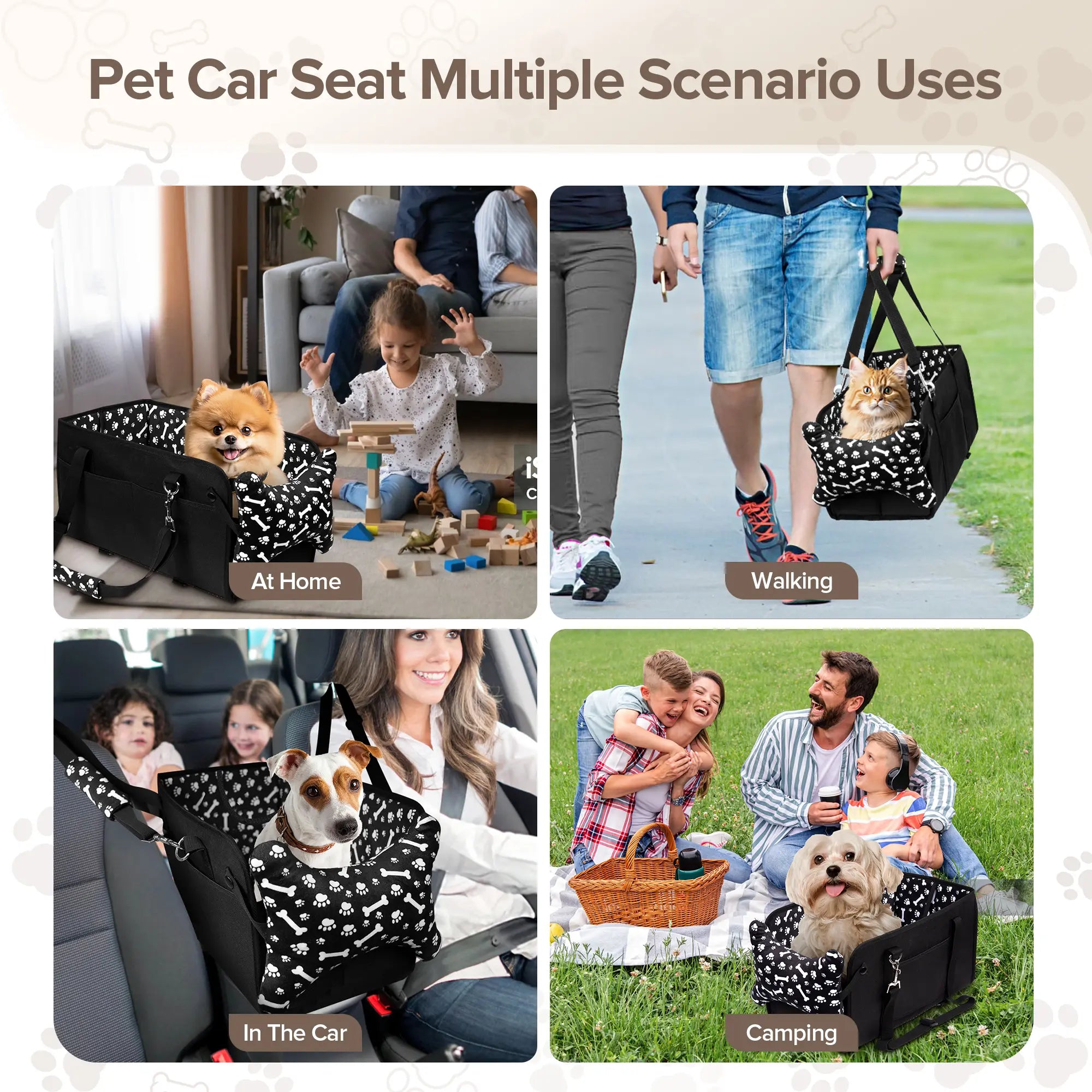 Chtoocy Dog Car Seat for Small Dogs,Center Console Detachable Washable Dog Car Seat Support up to 20Lbs,Portable Anti-Collapse Puppy Car Seat,Pet Car Seat with Soft Cushion&Safety Belt&Storage Pockets