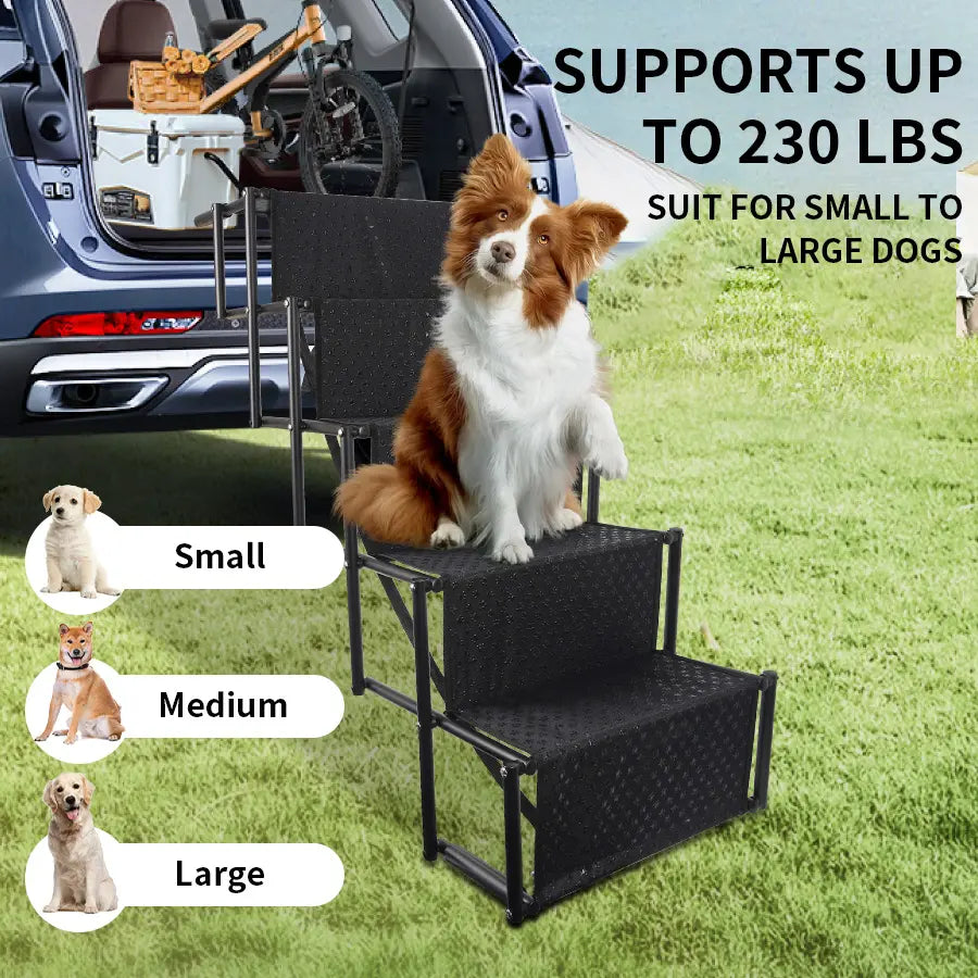 Aothey 5 Step Dog Stairs for Car,Foldable Dog Ramps for Large Dogs with Non Slip Surface, Portable Dog Steps for Cars and SUV, Truck, Support up to 200 Lbs