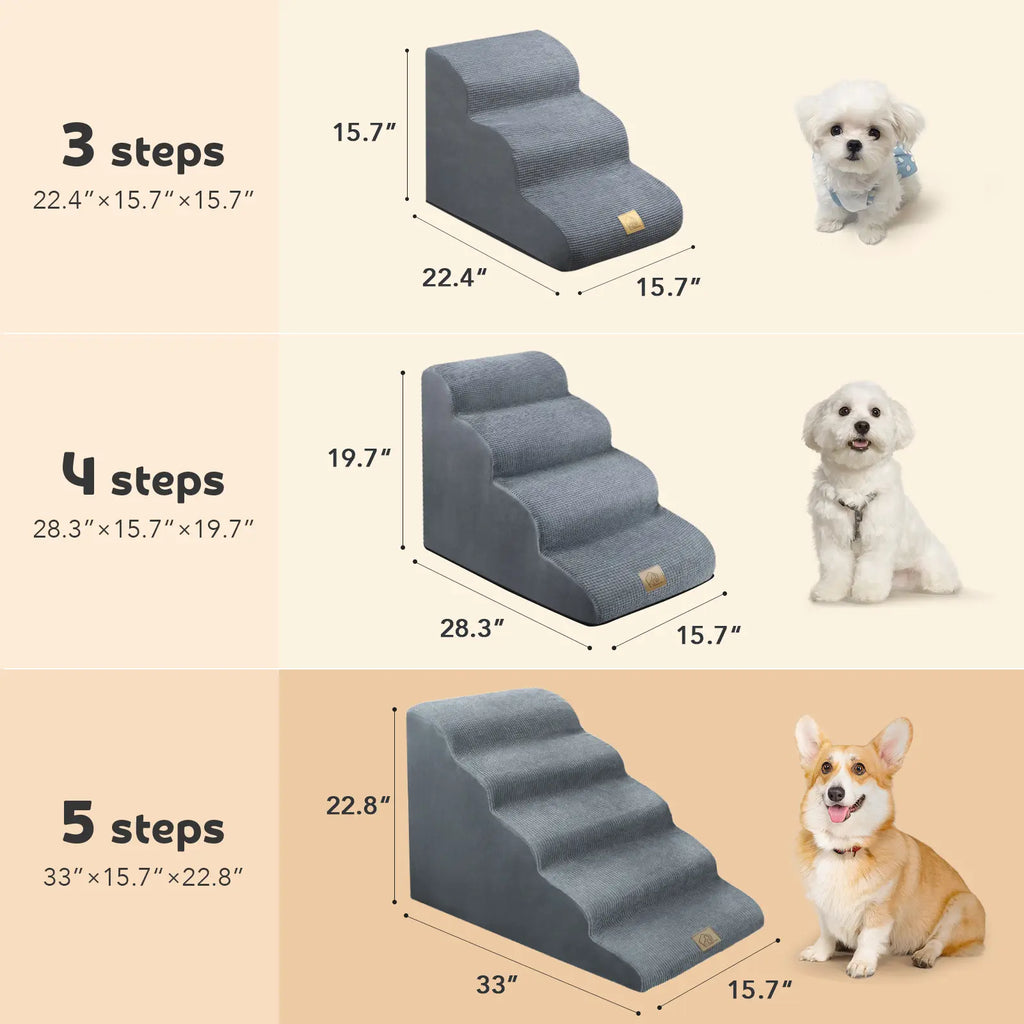 TSYPAIRS 5 Steps Ramp for Large Dogs, 23" Foam Dog Stairs, with Non-Slip Bottom, Dog Ramp, Gray, Brown, Etc