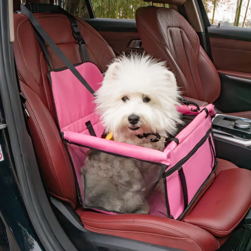 Pet Car Seat for Cats & Dogs - Foldable 15Lb Safety Booster, Breathable Mesh, Zipper, Fold & Store Fast, Easy to Clean & Assemble, Large Space, Solid Plain Design, PVC Pipe Support, Fits Front & Back Seats, Pet Travel Accessory