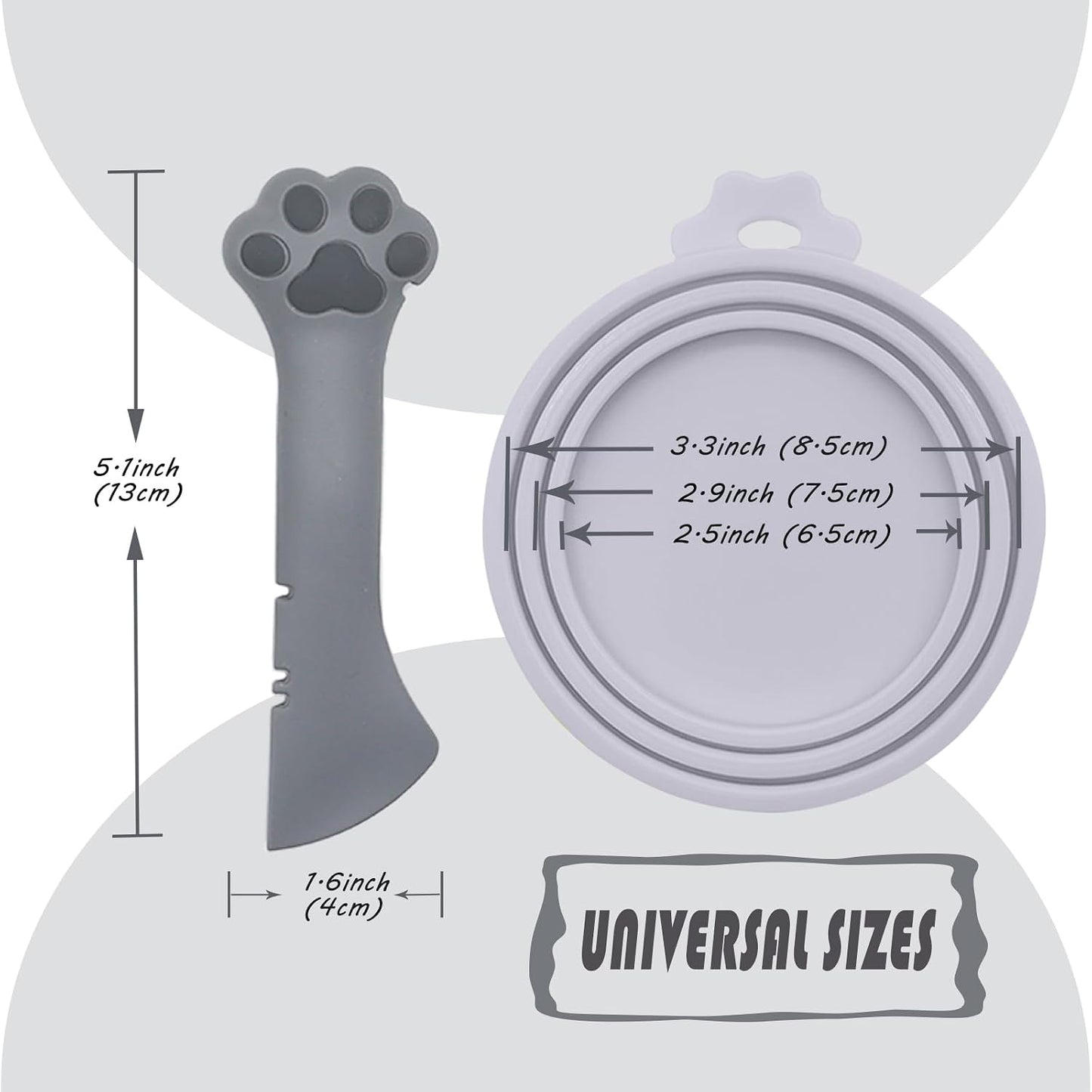 Pet Food Can Spoon & 3 Pcs Can Covers | Cute Paw Shape Opener Spatula Cat Wet Food Spoon | Universal BPA Free Silicone Lids for Dog Cat Cans(Grey)