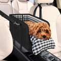 Anti-Anxiety Dog Console Car Seat with Safety Leash - Comfort Plaid Puppy Car Bed Booster, Washable Travel Car Carrier Seat for Chihuahua, Yorkie Gift Cat,Back to School