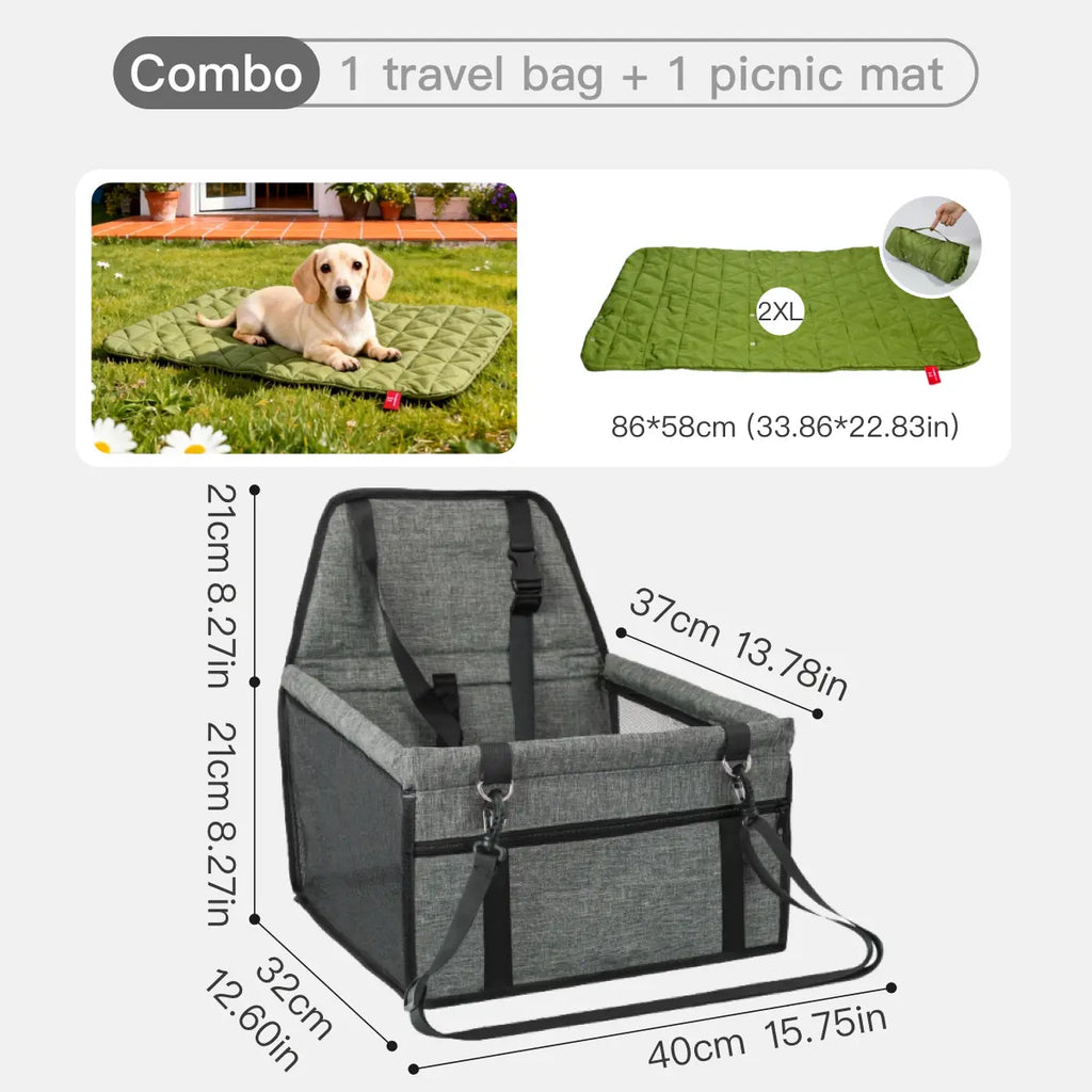 Pet Car Seat for Cats & Dogs - Foldable 15Lb Safety Booster, Breathable Mesh, Zipper, Fold & Store Fast, Easy to Clean & Assemble, Large Space, Solid Plain Design, PVC Pipe Support, Fits Front & Back Seats, Pet Travel Accessory