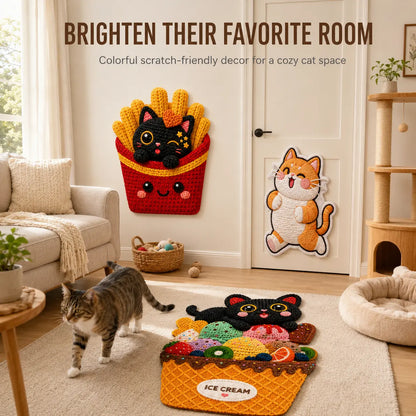 Omnipets 5D Cartoon-Printed Polyester Felt Cat Scratching Pad - Self-Adhesive Vertical Wall-Mounted Furniture Protector with Complimentary Bee Toy for Clean Indoor Cat Care