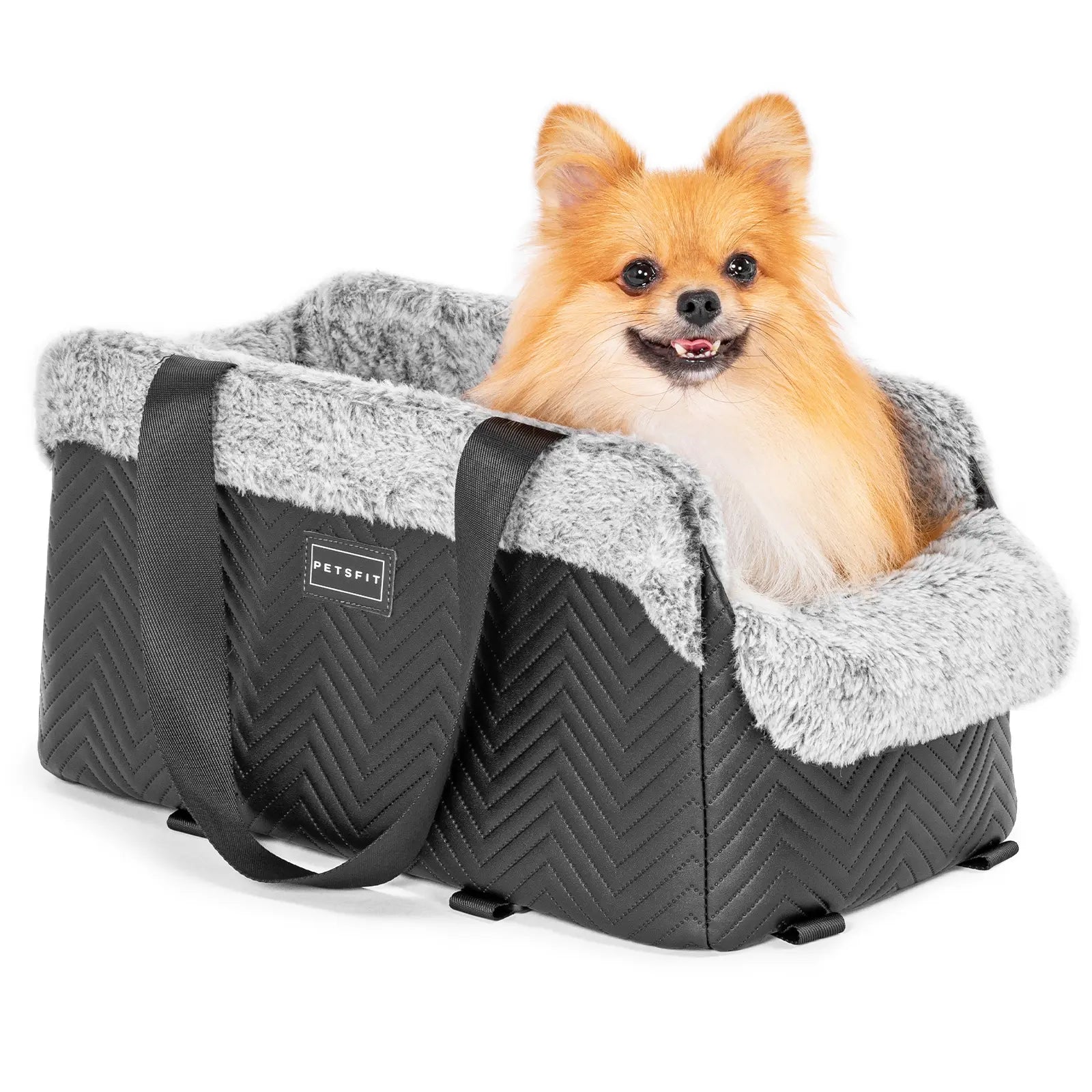 PETSFIT Center Console Dog Car Seat, Portable Pet Car Seat with Safe Protective Hooks, Luxury Dog Car Seats for Small Dogs Includes Safety Leash and Storage Pocket for Pets up to 11 Lbs (Black),Back to School Sohochic