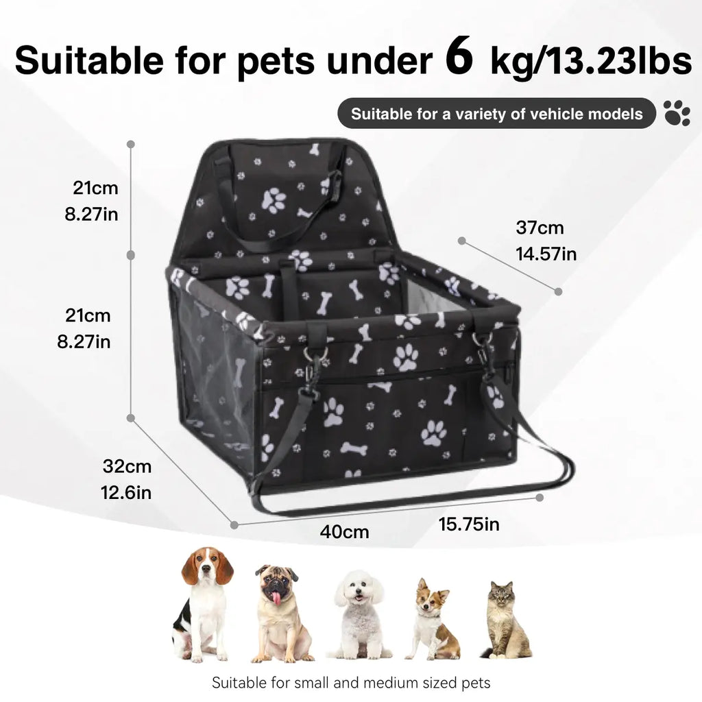 Pet Car Seat for Cats & Dogs - Foldable 15Lb Safety Booster, Breathable Mesh, Zipper, Fold & Store Fast, Easy to Clean & Assemble, Large Space, Solid Plain Design, PVC Pipe Support, Fits Front & Back Seats, Pet Travel Accessory